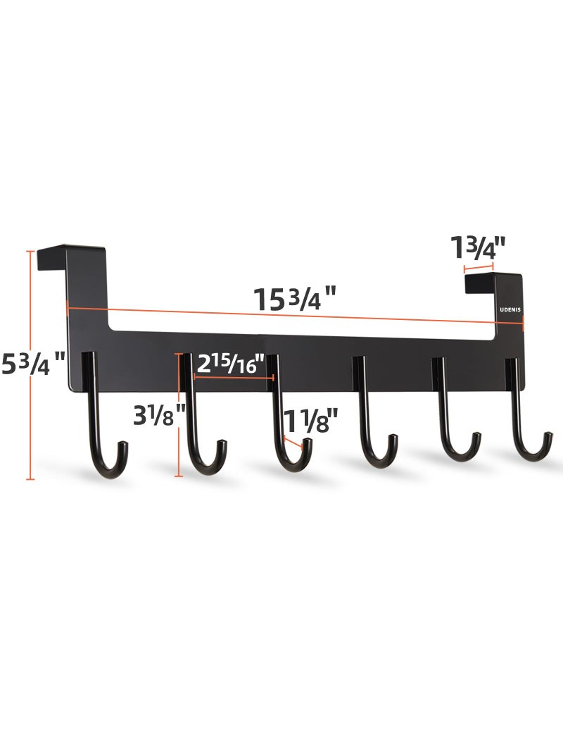 UDENIS Over Door Hanger, Aluminum Over The Door Towel Rack Hooks with 6 Hook for Hanging Towel Robe Coat Bathroom Bedroom, Towel Rails, Metal Black - Image 2